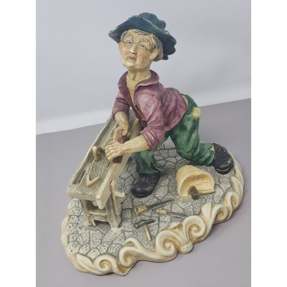 Vintage Artisan Figurine Of Worker With Bench & Tools Signed Antonio Costa - Picture 1 of 16
